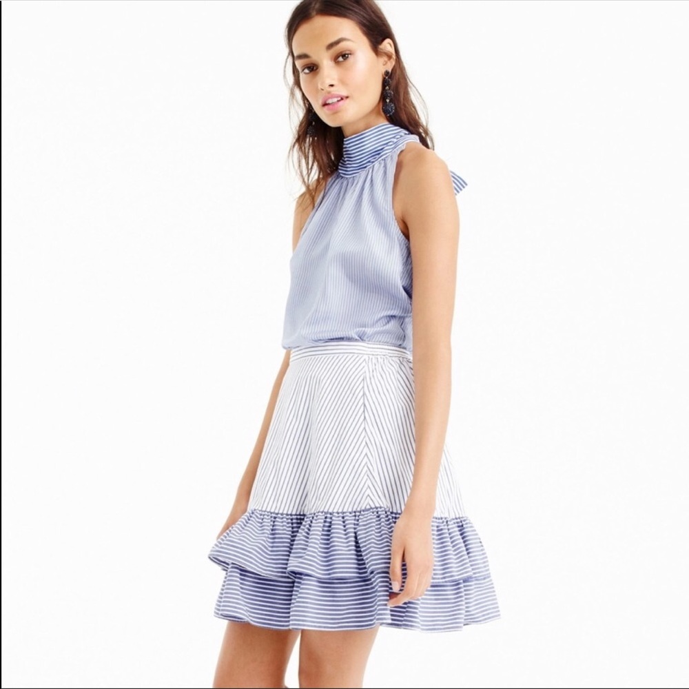 J.Crew Striped Ruffle Skirt Blue and White